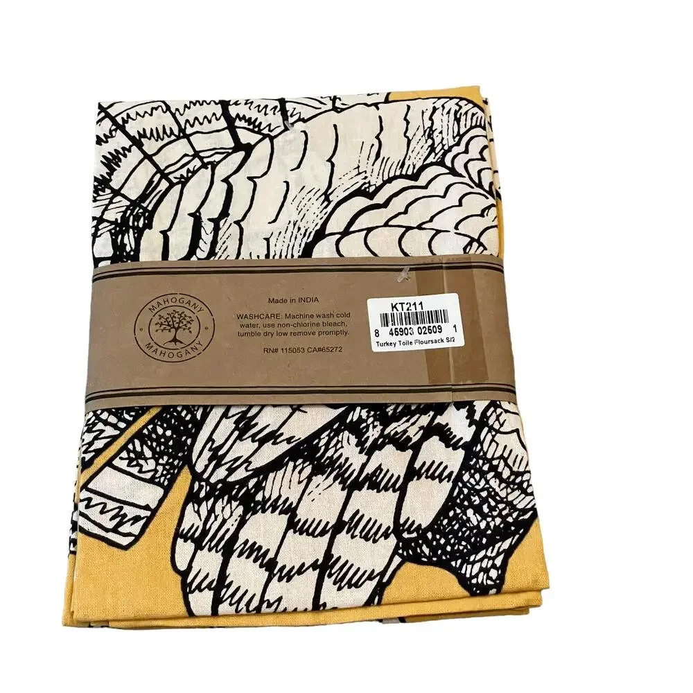 Mahogany Turkey Flour Sack Kitchen Towels Set of 2 Cotton Thanksgiving Fall New